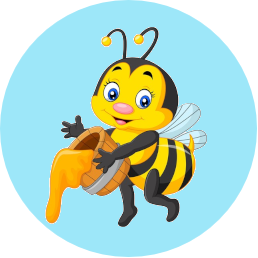 logo grupy pszczółki - lecąca pszczóła trzyma miód